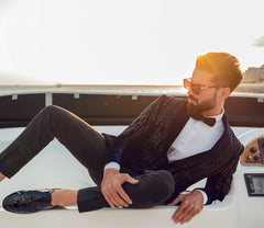 Electric Blue Embellished French Velvet Tuxedo (2-Piece) - Image 2