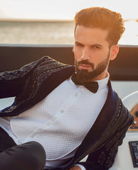 Electric Blue Embellished French Velvet Tuxedo (2-Piece) - Image 3