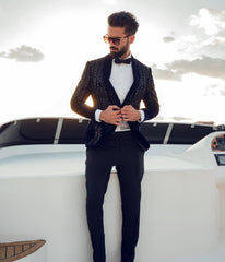 Electric Blue Embellished French Velvet Tuxedo (2-Piece) - Image 4