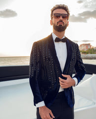 Electric Blue Embellished French Velvet Tuxedo (2-Piece) - Image 5