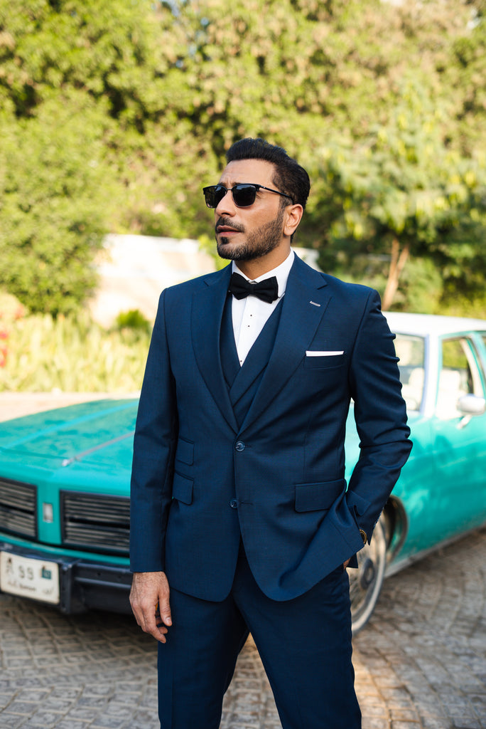 Blue Tailored Wool-Blend Three-Piece Tuxedo (Men's) - Image 1