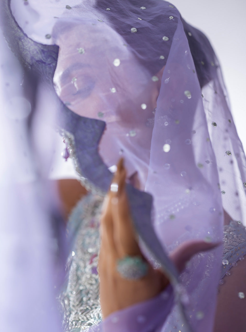 Ice-Blue Embroidered Mukesh Peplum with Sequinned Sharara (3-Piece) - Image 7