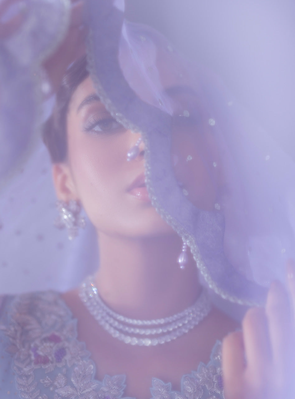 Ice-Blue Embroidered Mukesh Peplum with Sequinned Sharara (3-Piece) - Image 8