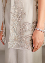 Pale Blue Embellished Net & Banarsi Peplum Jacket (3-Piece) - Image 4