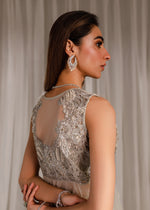 Pale Blue Embellished Net & Banarsi Peplum Jacket (3-Piece) - Image 6