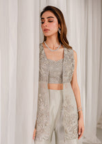 Pale Blue Embellished Net & Banarsi Peplum Jacket (3-Piece) - Image 7