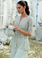 Aqua Hand-Embellished Organza Peplum with Dhaka Pants (2-Piece) - Image 4