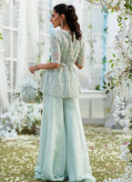 Aqua Hand-Embellished Organza Peplum with Dhaka Pants (2-Piece) - Image 6