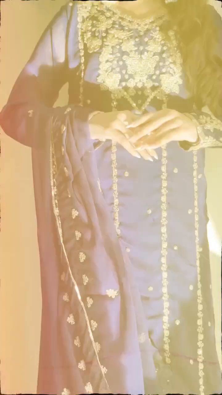 Dark Blue Embroidered Chiffon Pishwas (3-Piece) - Image 8