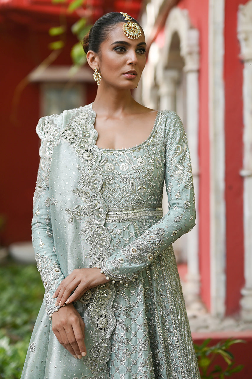 Pakistani Ice Blue Embroidered Cotton Net Pishwas (2-Piece) - Image 3