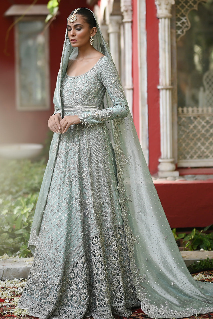 Pakistani Ice Blue Embroidered Cotton Net Pishwas (2-Piece) - Image 4