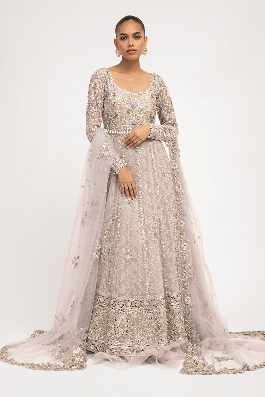 Baby Blue Embroidered French Net Pishwas (3-Piece) - Image 1