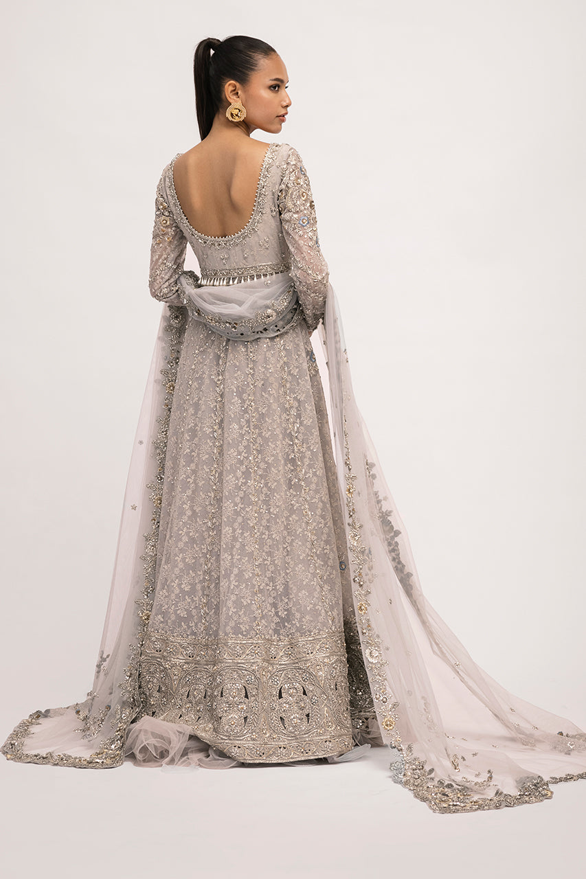 Baby Blue Embroidered French Net Pishwas (3-Piece) - Image 2