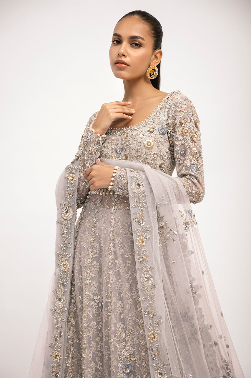 Baby Blue Embroidered French Net Pishwas (3-Piece) - Image 3