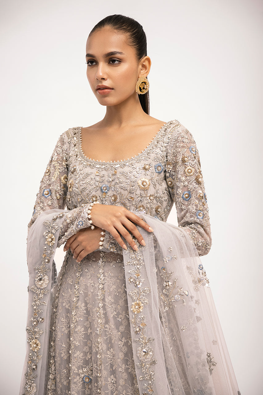 Baby Blue Embroidered French Net Pishwas (3-Piece) - Image 4