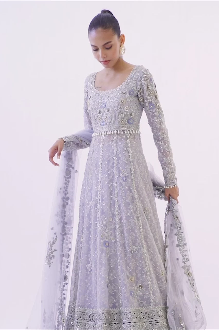 Baby Blue Embroidered French Net Pishwas (3-Piece) - Image 7