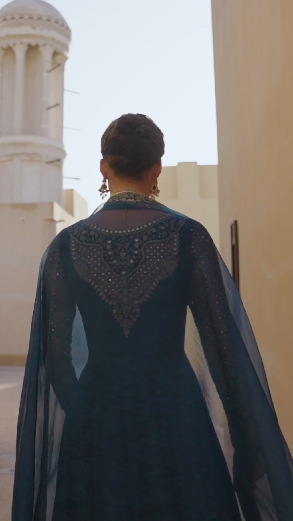 Pakistani Cobalt Blue Embroidered Korean Raw Silk Pishwas (3-Piece) - Image 7