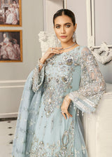 Pakistani Powder Blue Embroidered Net Pishwas Dress (3-Piece) - Image 3