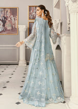 Pakistani Powder Blue Embroidered Net Pishwas Dress (3-Piece) - Image 4