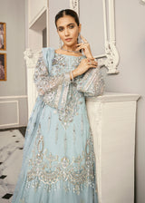 Pakistani Powder Blue Embroidered Net Pishwas Dress (3-Piece) - Image 5