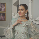 Pakistani Powder Blue Embroidered Net Pishwas Dress (3-Piece) - Image 6