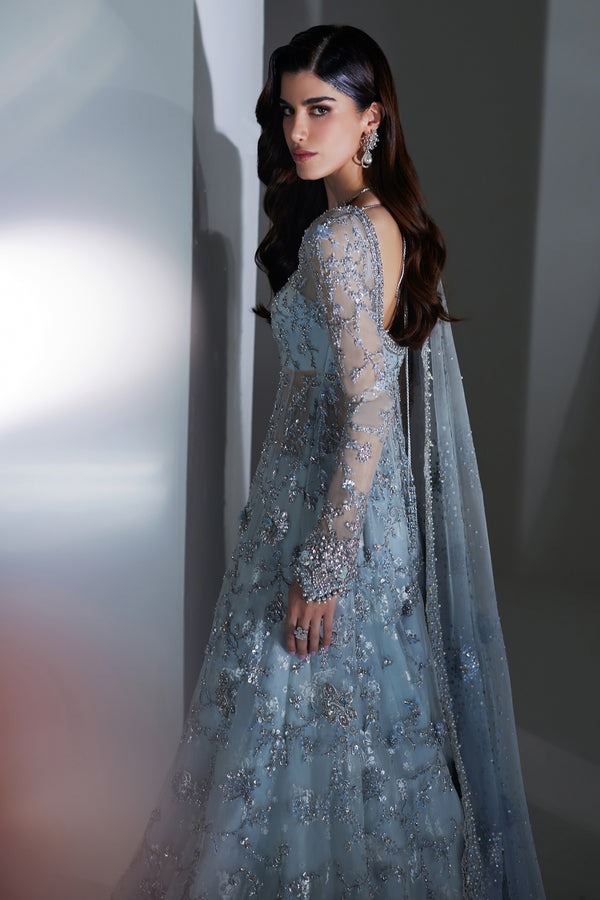 Ice Blue 3D Floral Net Organza Pishwas (2-Piece) - Image 9