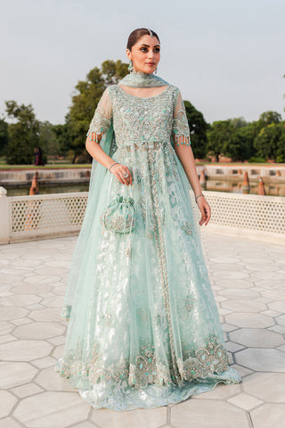 Ice Blue Embellished Net Pishwas Lehenga (3-Piece) - Image 2
