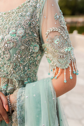 Ice Blue Embellished Net Pishwas Lehenga (3-Piece) - Image 5