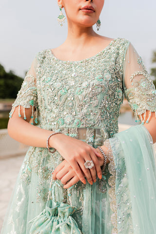 Ice Blue Embellished Net Pishwas Lehenga (3-Piece) - Image 6