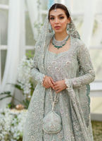 Pakistani Aqua Swarovski Embellished Net Pishwas (3-Piece) - Image 5