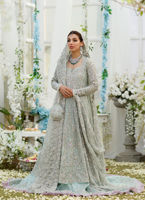 Pakistani Aqua Swarovski Embellished Net Pishwas (3-Piece) - Image 7