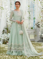 Aqua Hand-Embellished Net Pishwas Dress (2-Piece) - Image 3