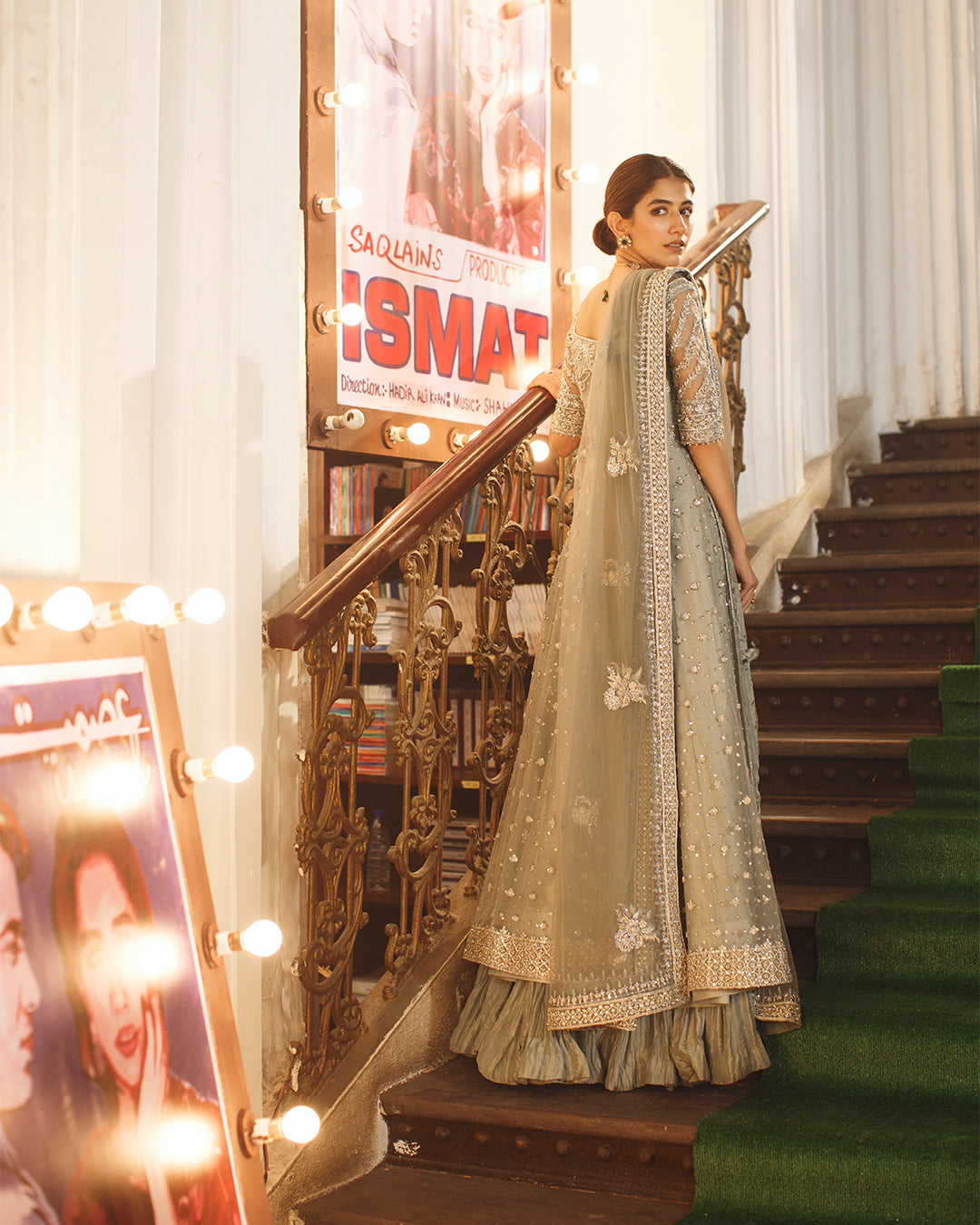 Pakistani Pale Blue Embroidered Net Pishwas Dress (3-Piece) - Image 3