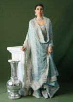 Ice Blue Embellished Net Pishwas Dress (3-Piece) - Image 9