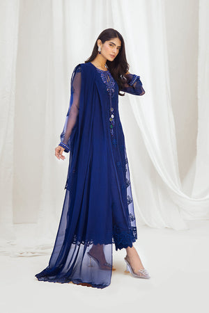Royal Blue Embroidered Organza Pishwas (3-Piece) - Image 2