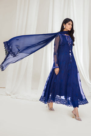 Royal Blue Embroidered Organza Pishwas (3-Piece) - Image 4