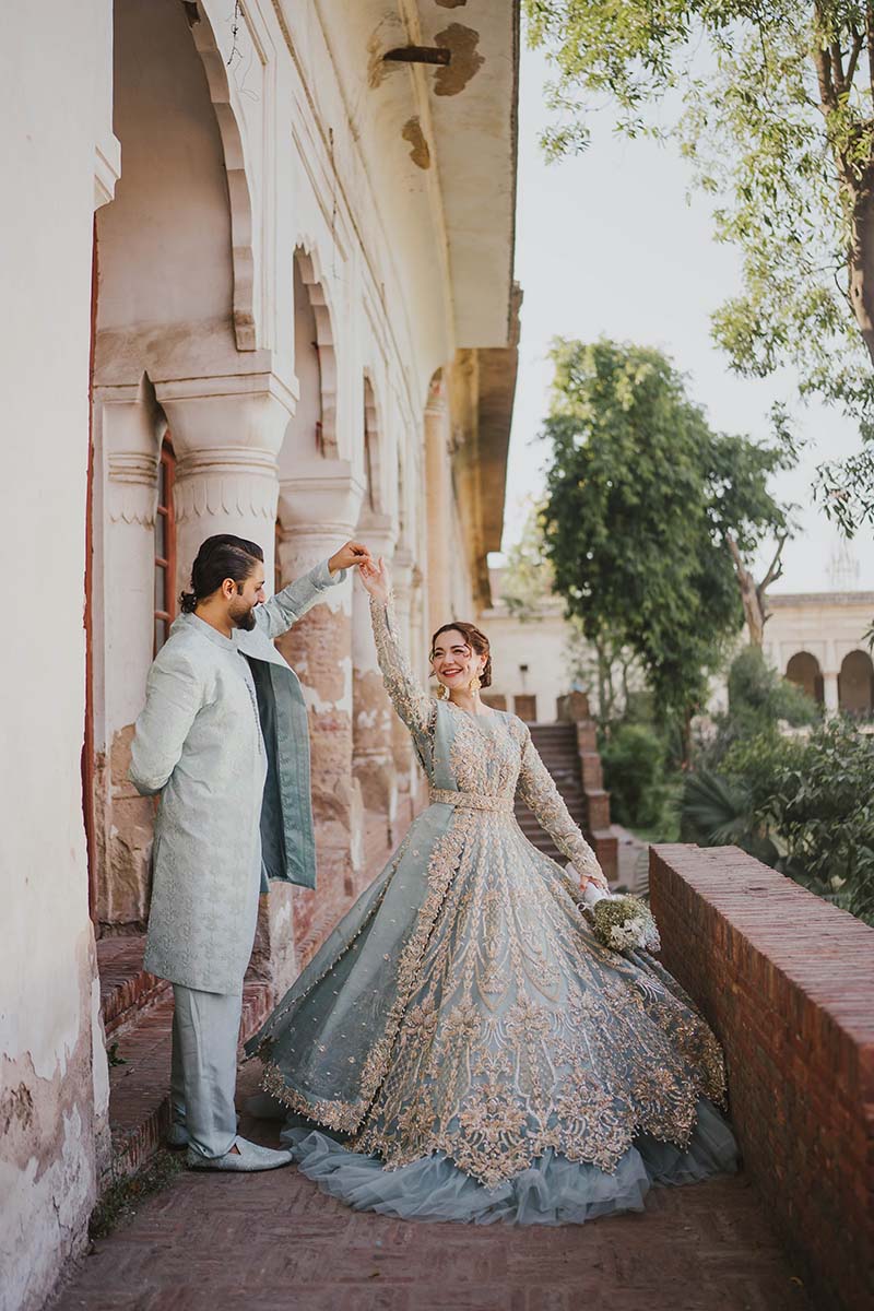 Ice-Blue Embroidered Organza Pishwas Dress (3-Piece) - Image 4