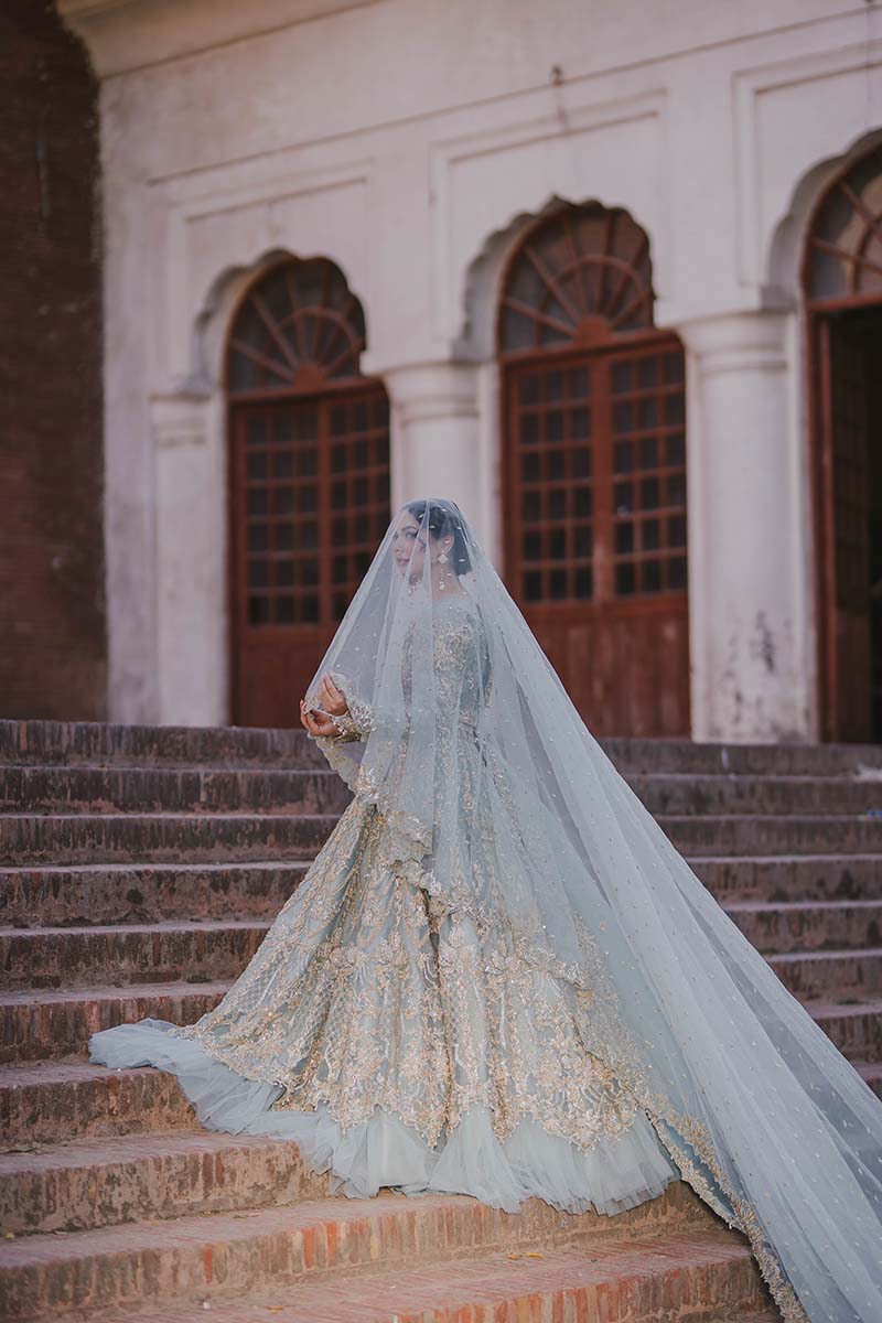 Ice-Blue Embroidered Organza Pishwas Dress (3-Piece) - Image 6