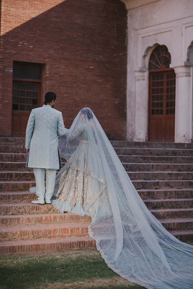 Ice-Blue Embroidered Organza Pishwas Dress (3-Piece) - Image 7