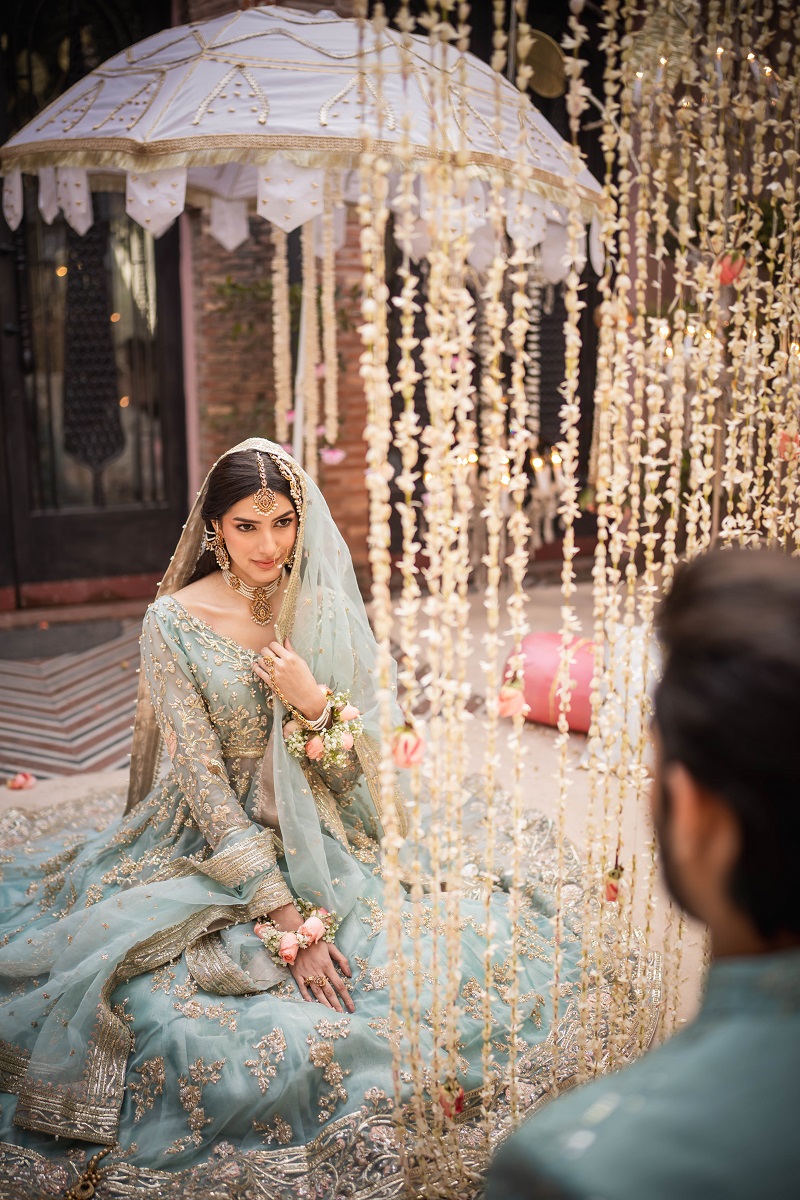 Ice Blue Embroidered Organza Pishwas Dress (3-Piece) - Image 3