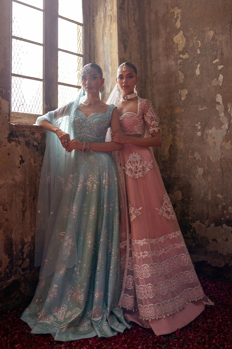 Aqua Blue & Mint Green Embellished Organza Pishwas (3-Piece) - Image 11