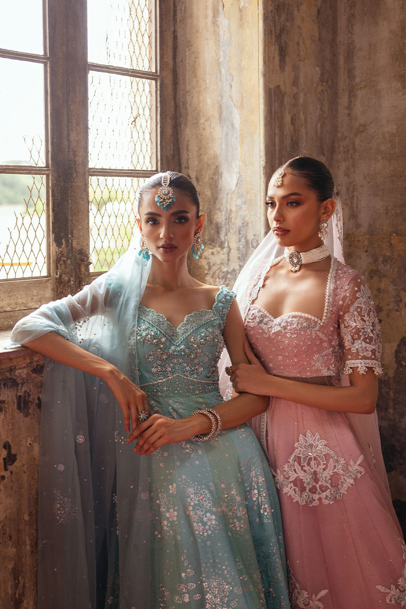 Aqua Blue & Mint Green Embellished Organza Pishwas (3-Piece) - Image 12