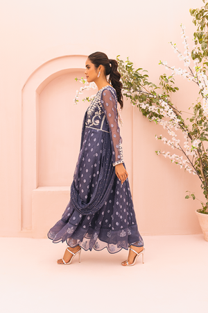 Graphite Blue Embroidered Organza Pishwas (2-Piece) - Image 3