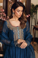 Pakistani Midnight Blue Embroidered Organza Pishwas (3-Piece) - Image 3