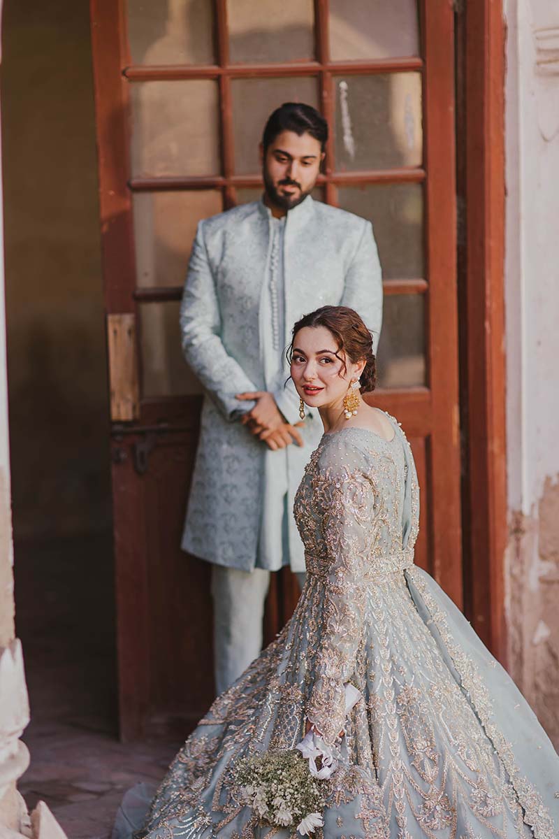 Ice-Blue Embellished Organza Pishwas Dress (3-Piece) - Image 2