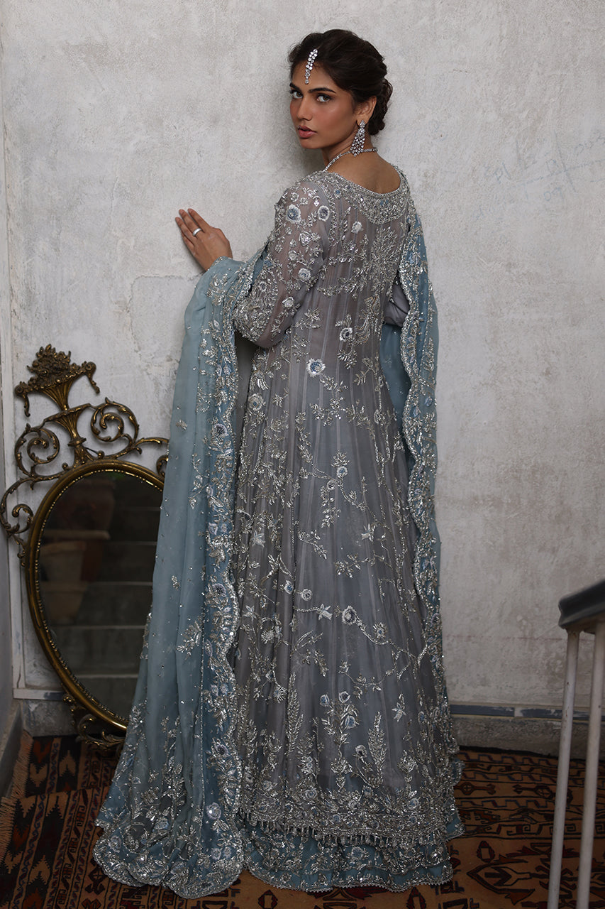 Pakistani Soft Blue Zardozi Organza Pishwas Dress (3-Piece) - Image 8