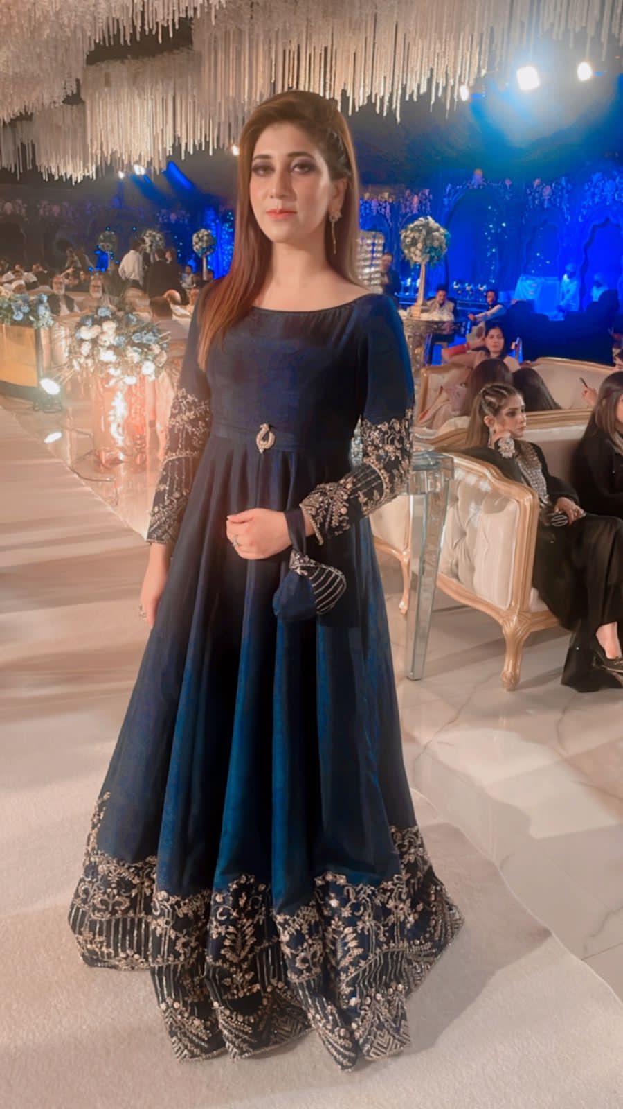 Dark Blue Hand-Embellished Raw Silk Pishwas (1-Pc) - Image 2