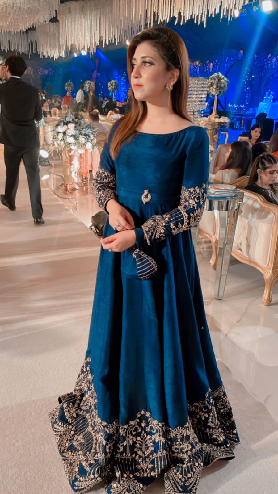 Dark Blue Hand-Embellished Raw Silk Pishwas (1-Pc) - Image 3