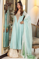 Pakistani Light Blue Embroidered Raw Silk Pishwas (3-Piece) - Image 2