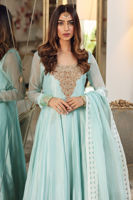 Pakistani Light Blue Embroidered Raw Silk Pishwas (3-Piece) - Image 3